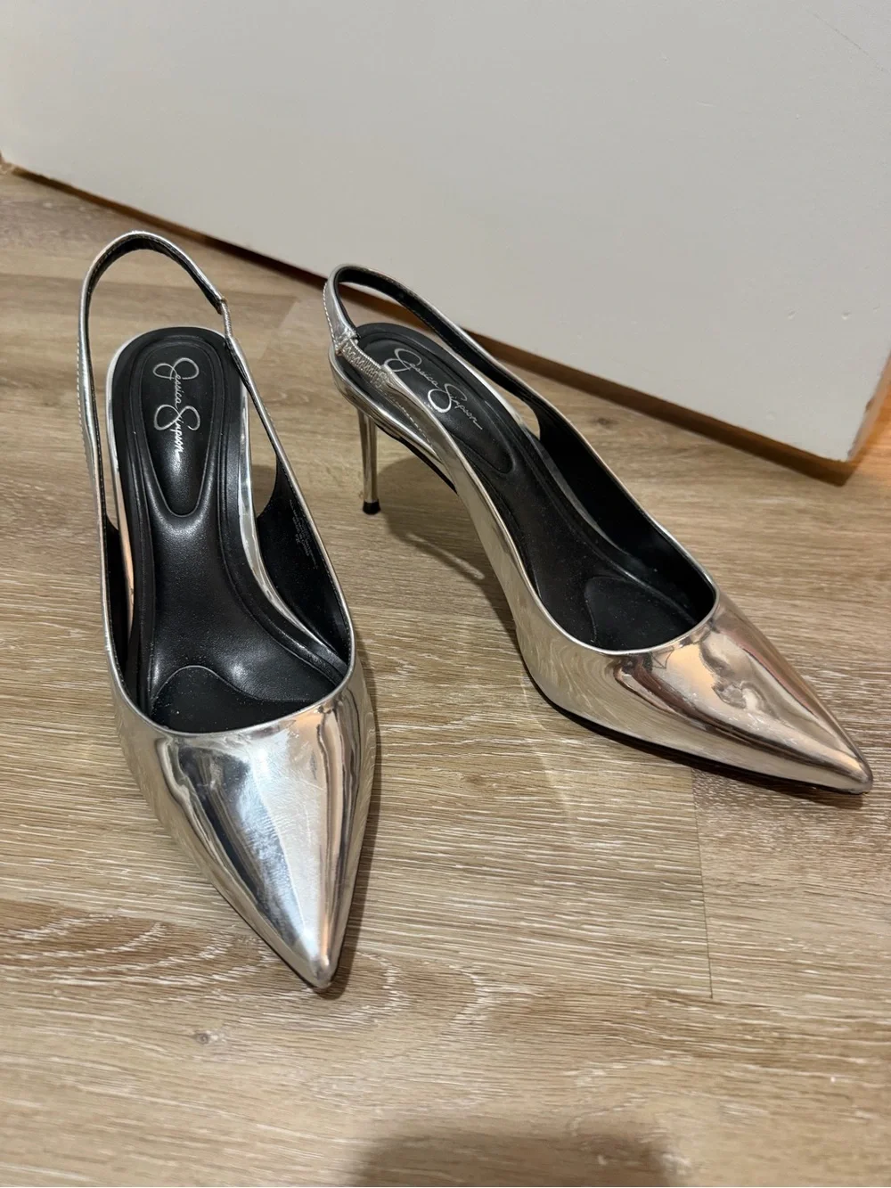 Jessica Simpson Metallic Silver Pointed Slingback Heels